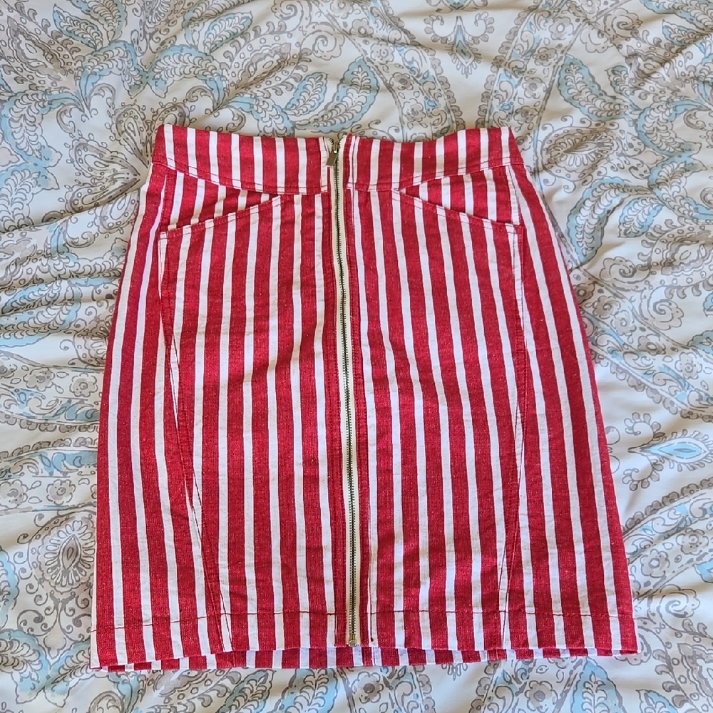Red Striped Skirt (Cotton & Linen)